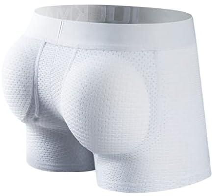 Mens Padded Backside Enhancer Underwear Sexy Mesh Breathable Boxer Briefs with Hip Pad Shorts, Removable, M-2XL (Color : White, Size : L)