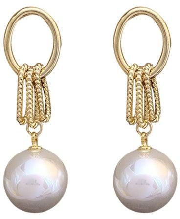 925 Silver Needle Geometric Oval Long Pearl Earrings