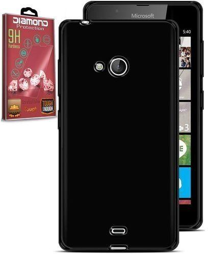 Diamond TPU Silicone Case for Microsoft Lumia 540 - Black + Diamond Glass Screen Protector