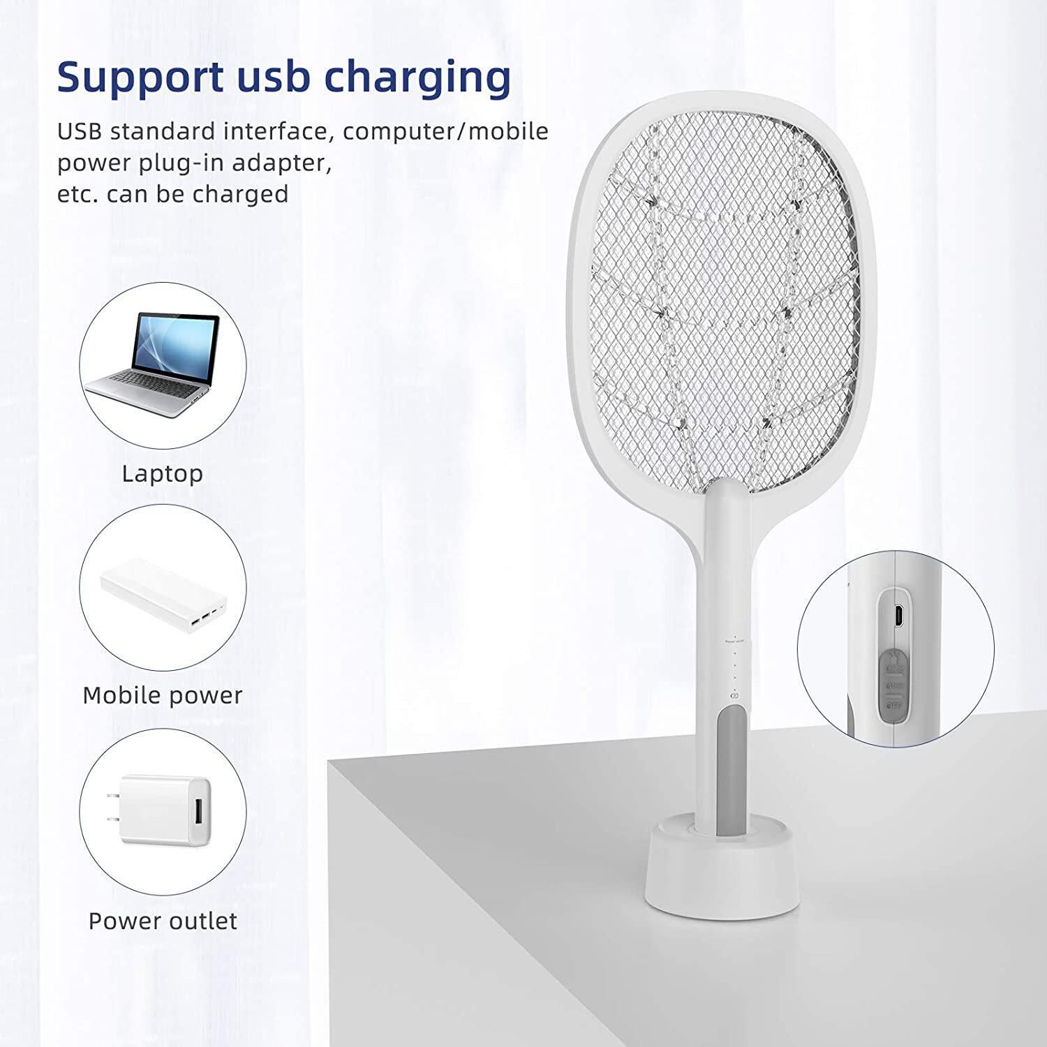 lavish Indoor Electric Bug Zapper Racket，Mosquito Fly Killer Zapper，Mosquitoes Lamp &amp; Racket 2 in 1，USB Rechargeable Electric Fly Swatter for Home and Outdoor Powerful