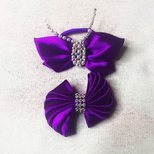 House Of Genevieve 2pcs Set Girls Hair Accessories Butterfly Pearl Embellished Elastic Ponytail Holder And Rhinestone Bow Hair Clip - Purple