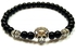 Black Beads Bracelet With A Skull Metal Charm Of Elegance.O.K.M