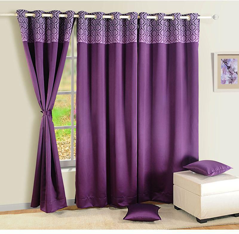 Set Of 4 Panels Semi Blackout Doors And, Purple And White Curtains
