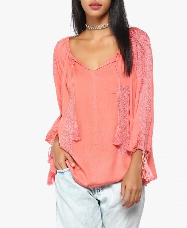 Peach Sequinned Panel Blouse