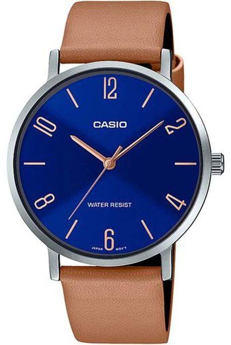Casio Watch For Men MTP-VT01L-2B2 Analog Leather Band