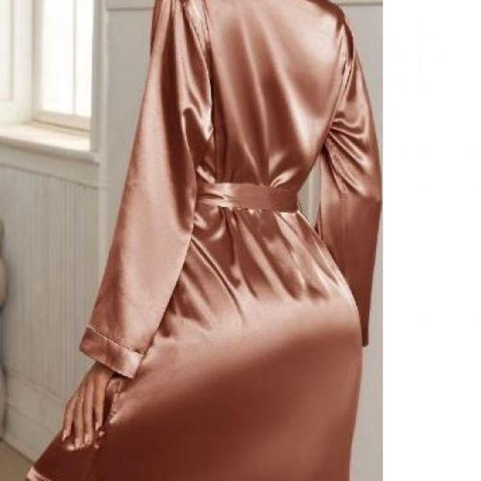 SHEIN Draped Collar Satin Cami Dress & Belted Robe PJ Set