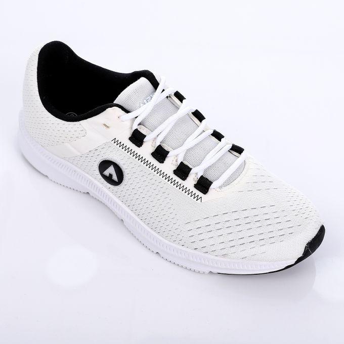 Air Walk Self Pattern Lace Up Canavas Sneakers - White & Black