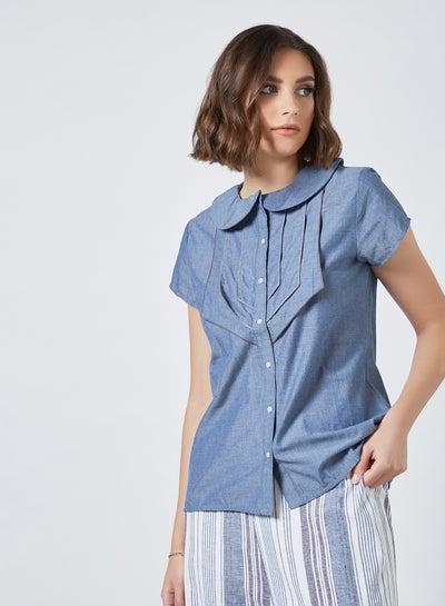 Casual Cap Sleeve Blouse Blue Solid