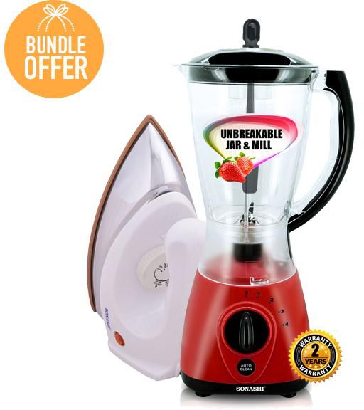 Sonashi 2 in 1 Unbrakable 4 Speed, 1.5Ltr Blender with Heavy Iron Bundle