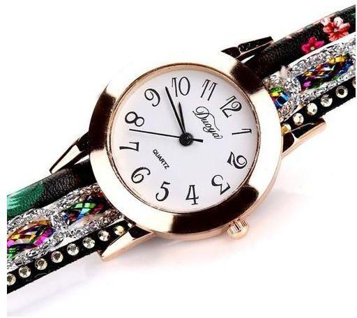 HONHX Watches Women Popular Quartz Watch Luxury Bracelet Flower Gemstone Wristwatch