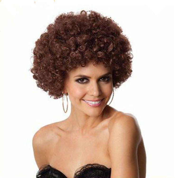 Short curly cosplay wig brown color