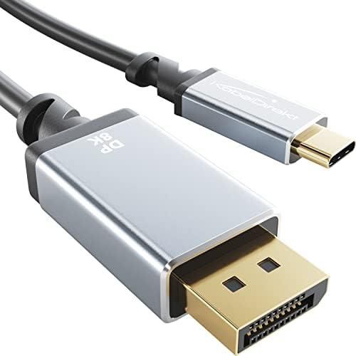 8K USB C to DisplayPort 1.4 adapter cable with break-proof, full metal connectors – 1.8m (transmits 8K/60Hz from laptop/smartphone to large screens – DP 1.4, USB 3.1, Thunderbolt 3) by CableDirect