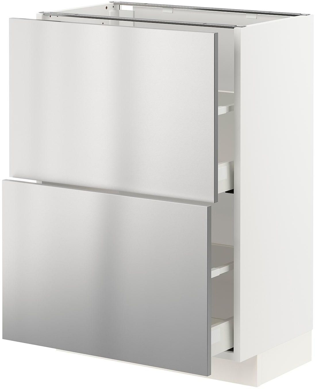 METOD / MAXIMERA Base cabinet with 2 drawers - white/Vårsta stainless steel 60x37 cm