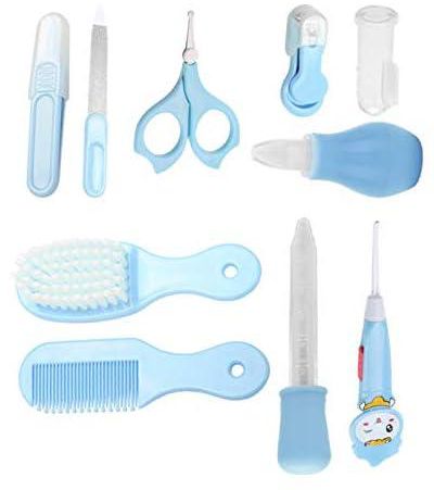 Baby Grooming & Health Kits, Toddler Healthcare and Grooming Set, 10 in 1 Baby Health Care Tools with Safety Nail Clipper Scissor Newborn Grooming Kit (Blue)