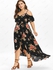 Plus Size Flower Print Lace Up Split Cold Shoulder Dress - 3x | Us 22-24
