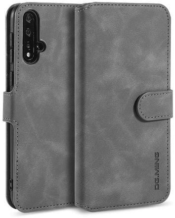 DG.MING Retro Oil Side Horizontal Flip Case With Holder & Card Slots & Wallet For Huawei Nova 5 / Nova 5 Pro(Grey)