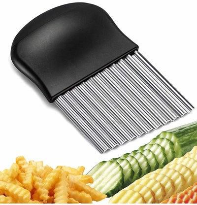 Stainless Steel Crinkle Cutter Potato Chips Cutter Vegetable Wavy Blade Cutter French Fries Chips Chopping Knives for Chopping Potato Vegetable Fruit Waffle Fries (Black)