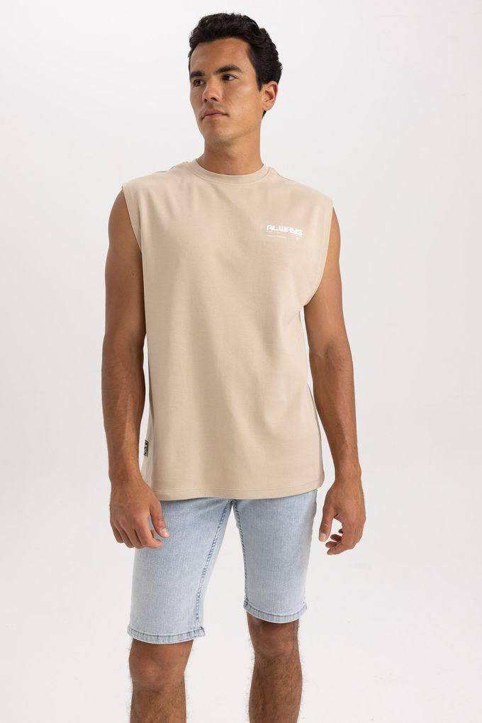 Defacto Man Young Boxy Fit Crew Neck Knitted Athlete - Beige