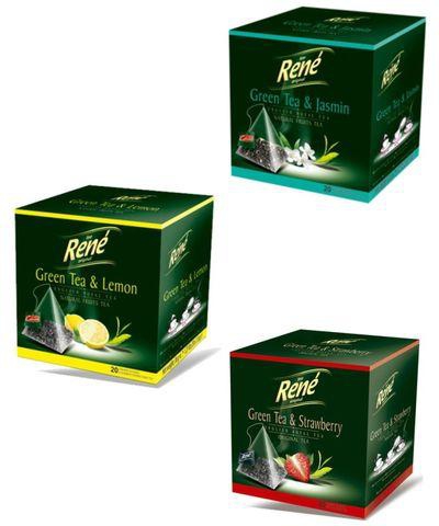 Café René Green Tea Jasmin + Green Tea Lemon + Green Tea Strawberry - Pack of 3