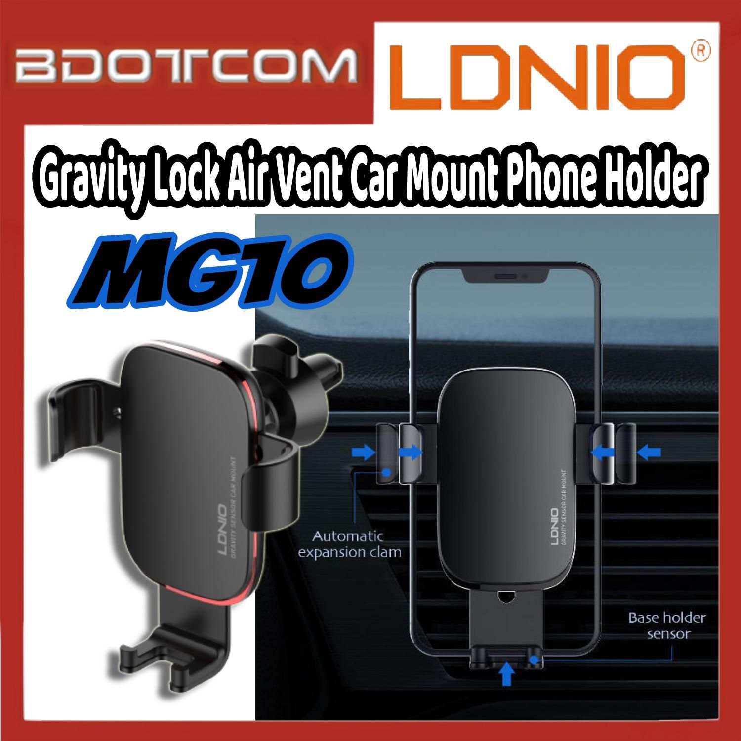 LDNIO MG10 Gravity Lock Air Vent Car Mount Phone Holder (Black)