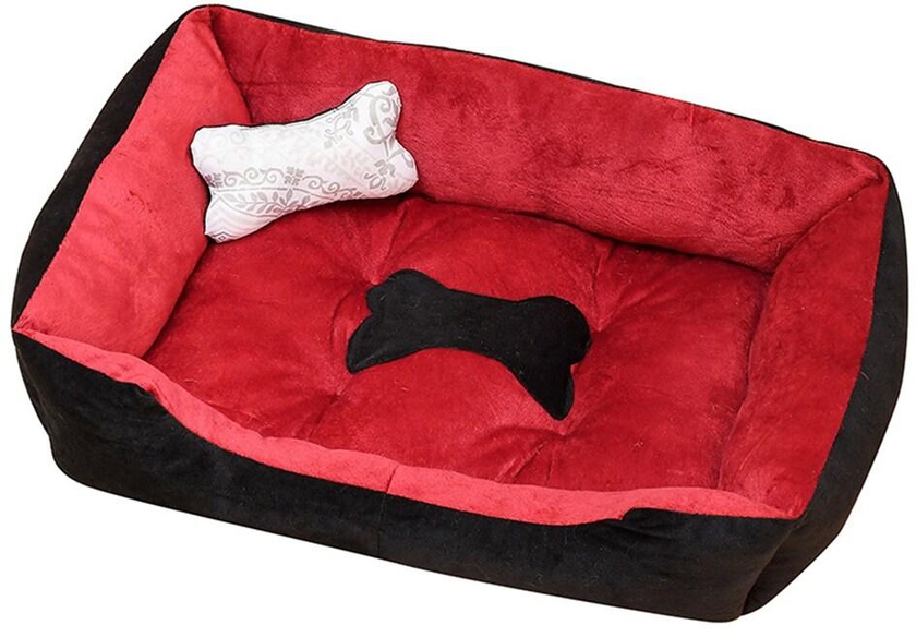 DEO KING Foldable Square Pet Bed With Pet Pillow Red/Black 60*45*15cm