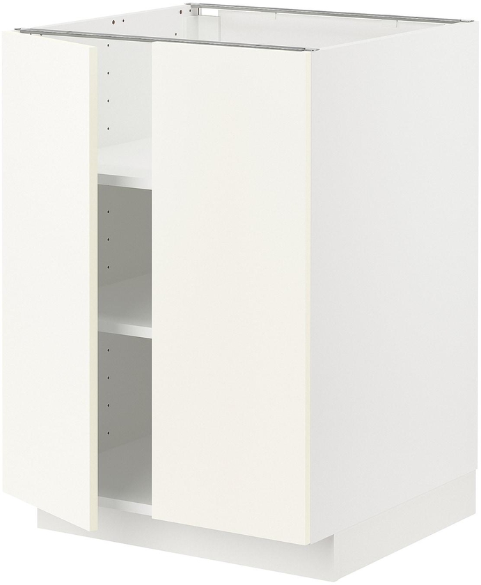 METOD خزانة قاعدة مع أرفف/بابين - أبيض/Vallstena أبيض ‎60x60 سم‏