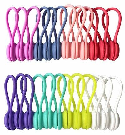 Reusable Twist Ties with Strong Magnet for Bundling and Organizing Cables, Headphone Cables, USB Charging Cords, Silicone Cord Winder Magnetic Cable Clips (8 Colors, 24 Pack)