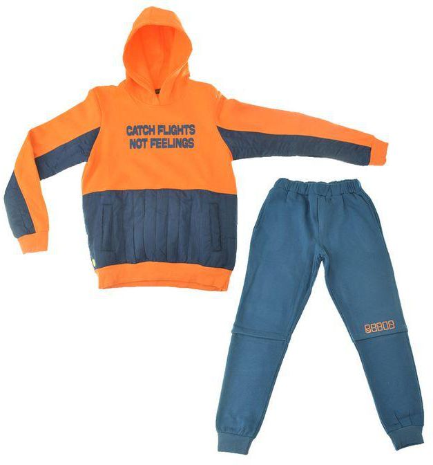 Orange & Dark Blue Pajama Set For Boys
