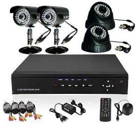 DVR Kit Security camera CCTV 4 channel full set - 4 cameras DVR included with Cables Mouse Remote supports network & Mobile For Blackberry I phone and etc.