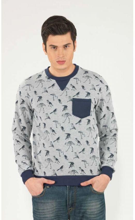 Ravin Printed Rounded Collar Sweatshirt - Grey