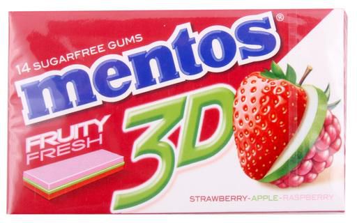 Mentos - 3D Strawberry,Apple & Raspberry Gum Sugar Free 33g