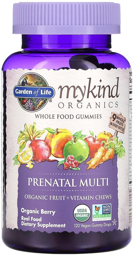غاردن أوف لايف‏, MyKind للمنتجات العضوية، فيتامينات متعددة لمرحلة ما قبل الولادة، بنكهة التوت، 120 علكة نباتية على شكل قطرات