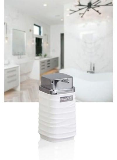موزع صابون أكريليك مربع من إليجانس لموزع صابون غسيل الأطباق على سطح الحمام (حمام المطبخ) 300 مل - غطاء كروم (أبيض)
