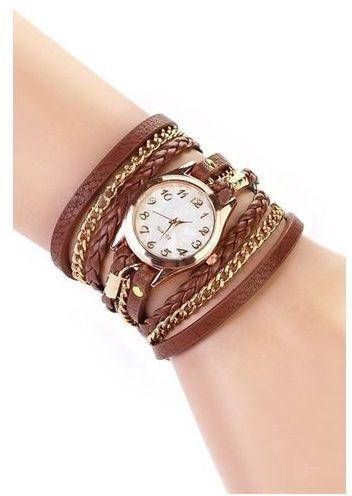 Bluelans Geneva Women's Wrap Rivet Brown Faux Leather Bracelet Wrist Watch