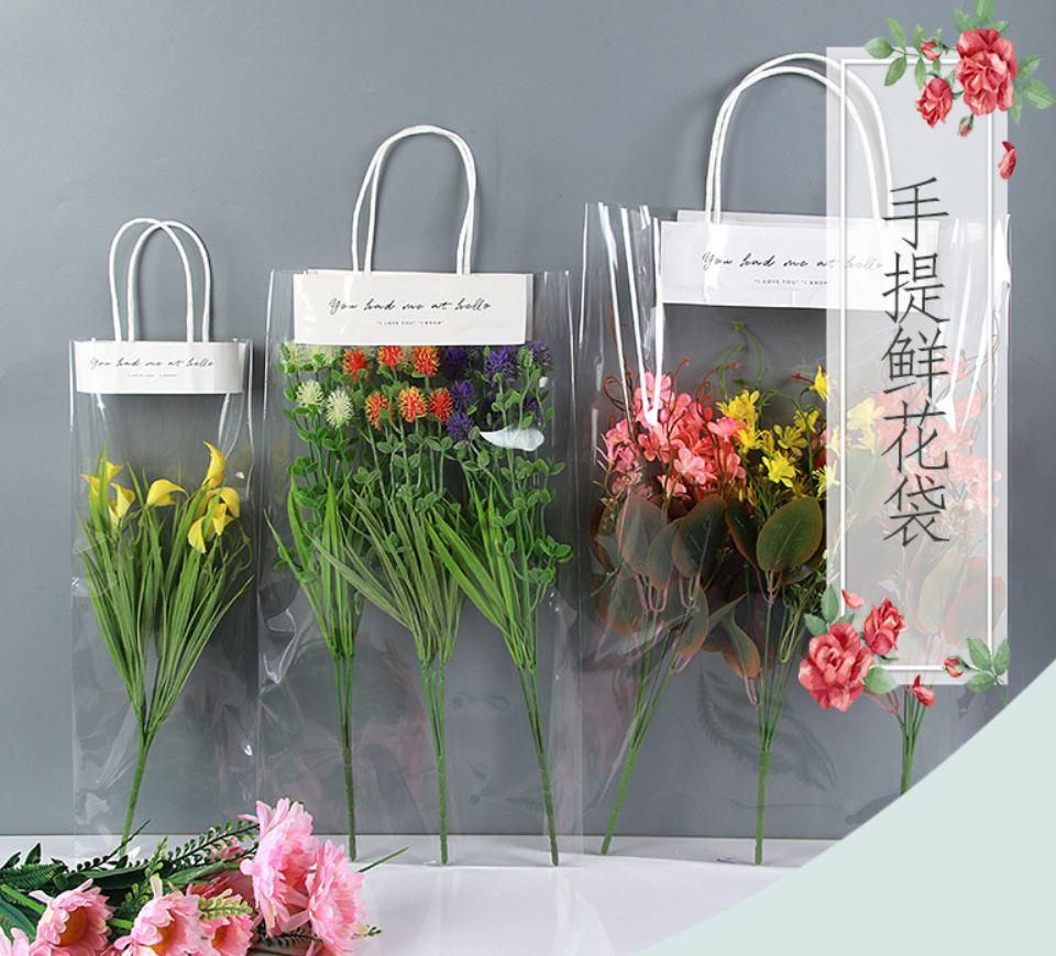 Lsthometrading 2pcs Florist Decoration Long Tote PVC Flower Bouquet Bagging Gift Bag
