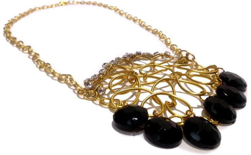 Gold Chain Necklace with Black Stones