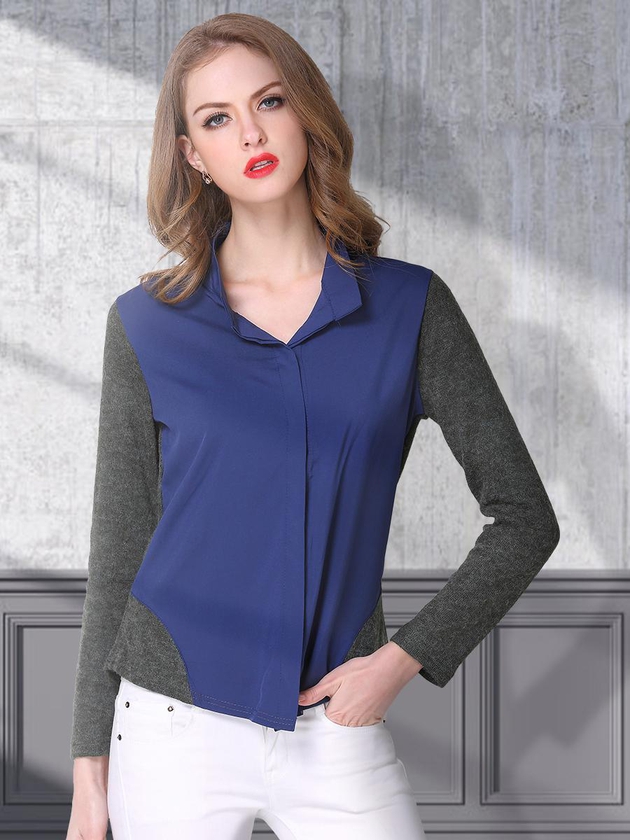 Women's Shirt Patchwork Long Sleeve Slim Fit Top