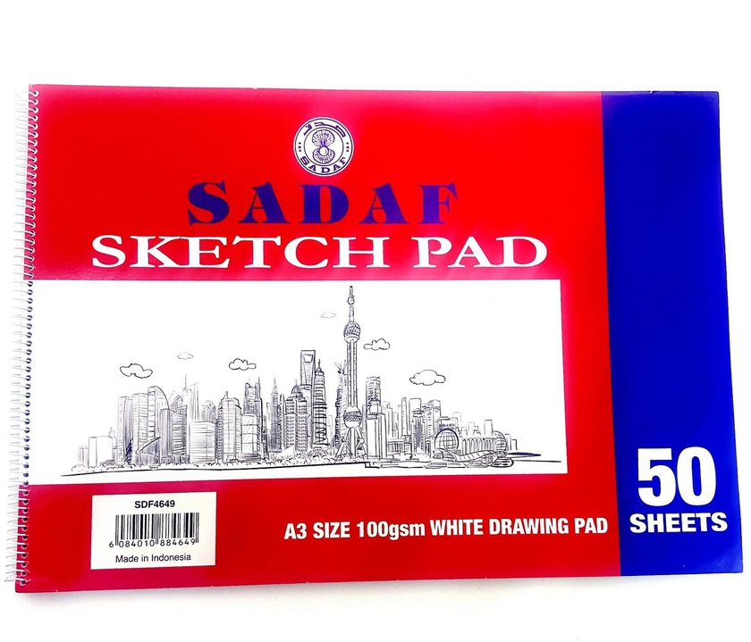 A3 SIZE SKETCH PAD WHITE DRAWING BOOK SPIRAL 100GSM 50 SHEETS
