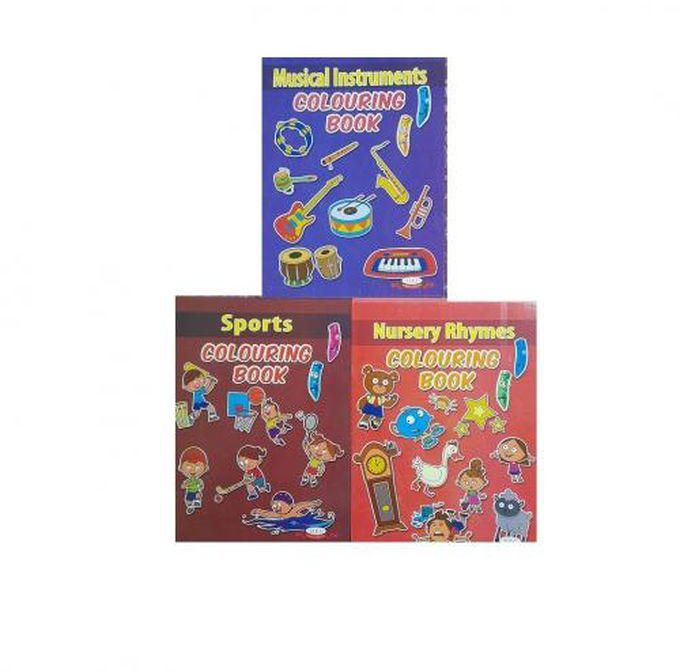 Set Of 3 Colouring Books (sports, Nursery, Musical Instruments)