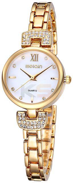 WEIQIN 2620 Female Dress Watch Diamond Ultra-thin Mesh Band Rhinestone Display Fashion Quartz Watch Waterproof-Gold