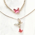 Austrian Crystal Butterfly Pendant Necklace Bracelet (Pink Rose/White)