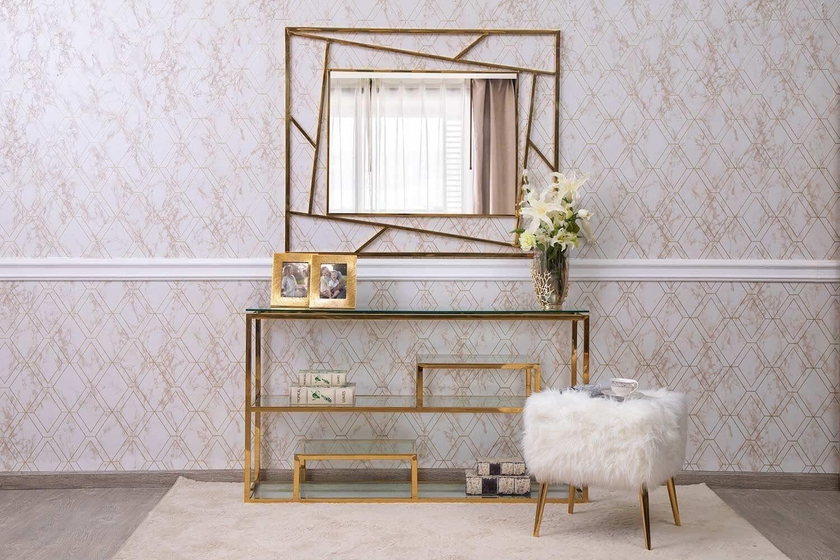 Pan Emirates Chevron Console Table With Mirror Gold