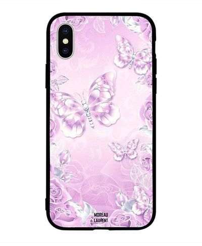 Skin Case Cover -for Apple iPhone X Light Pink Purple Butterflies عليه رسمة فراشات باللونين الوردي الفاتح والأرجواني