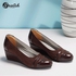 Round Toe Mix Shiny And Matte Leather Wedge - Brown