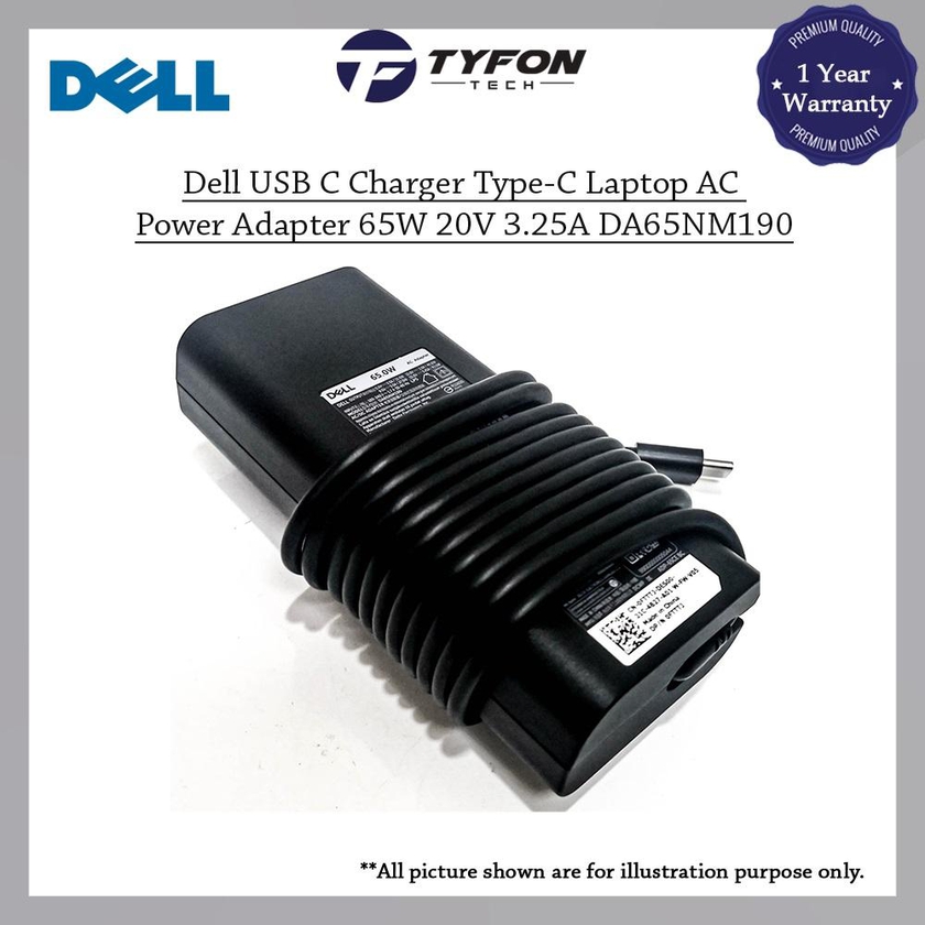 Dell USB C Charger Type-C Laptop AC Power Adapter 65W 20V 3.25A DA65NM190