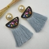 Bohemian Fringe Earrings Exaggerated Inlaid Crystal Rhinestone Colorful Tassel Pearl Earrings - Gray