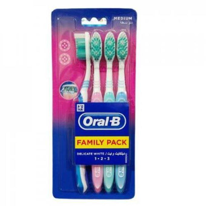 ORAL-B فرشاة أسنان اورال بي أبيض رقيق - وسط - 4 قطع