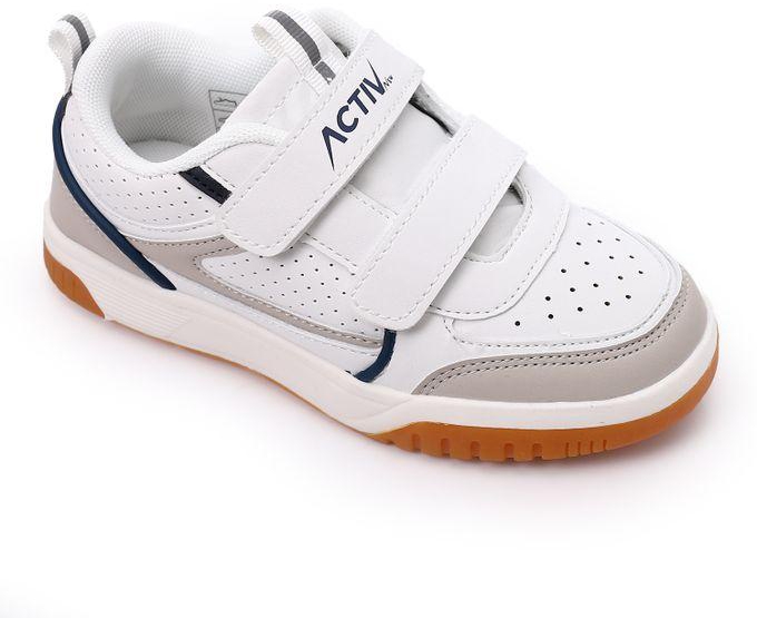 Activ White Kids Sneakers with Touches of Navy Blue