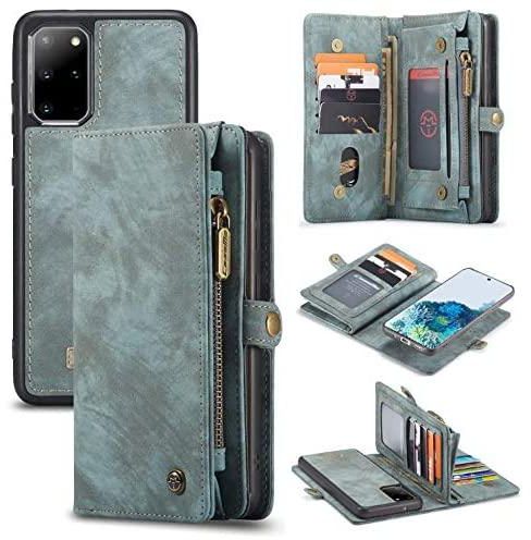Galaxy S20+ Plus Wallet Case,AKHVRS Handmade Premium Cowhide Leather Wallet Case,Zipper Wallet Case [Magnetic Closure] Detachable Magnetic Case & Card Slots for Samsung Galaxy S20+ Plus - Blue