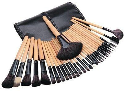 24Pcs Makeup Brush Set+ PU Leather Case-Wood